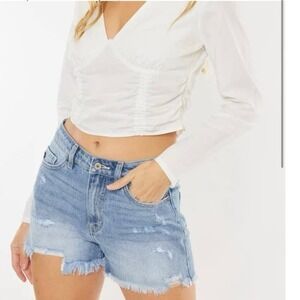 KANCAN Women's Light Blue Distressed Cutoff Jean Shorts